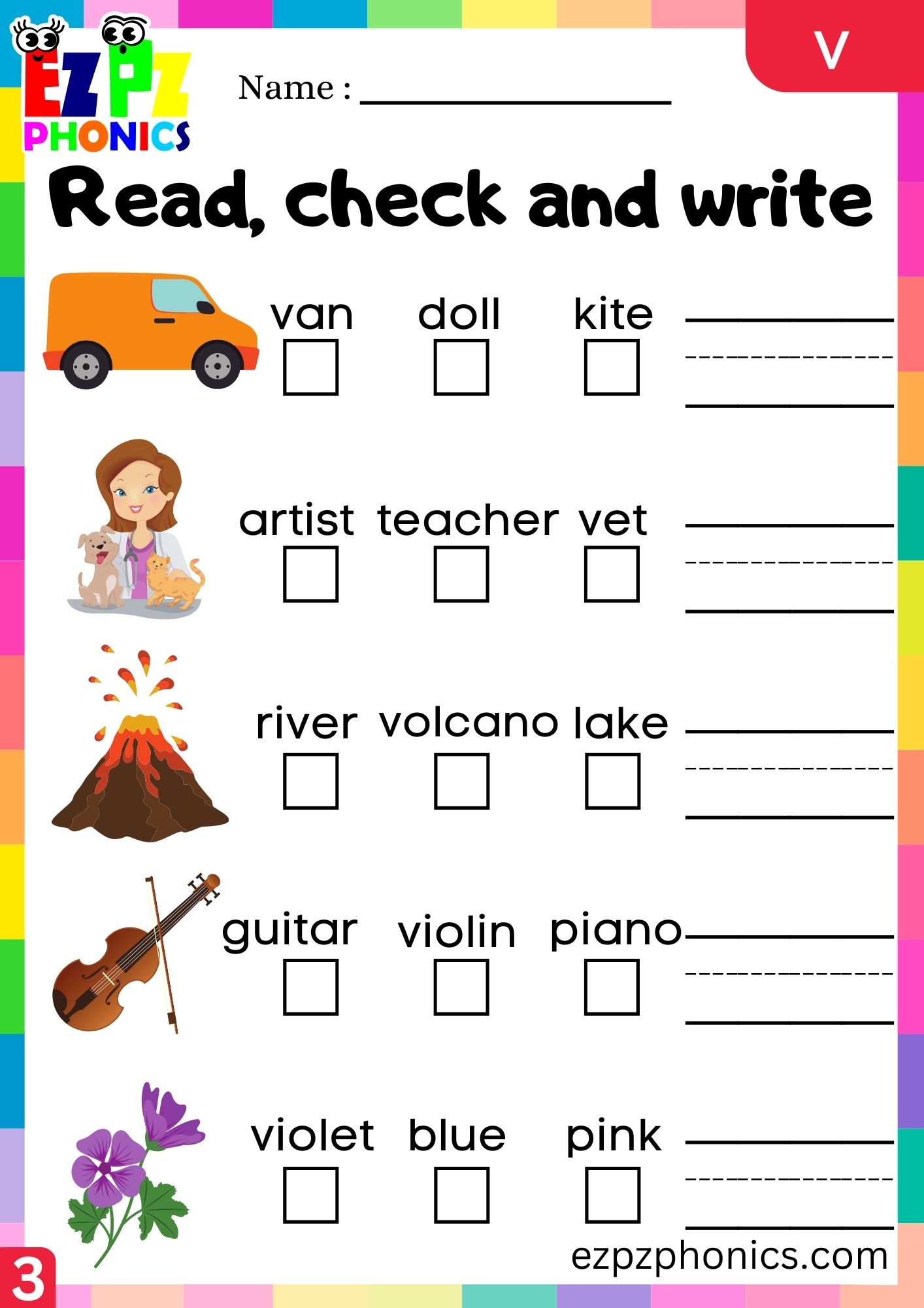 Letter v Read Check and Write the Words Group 3